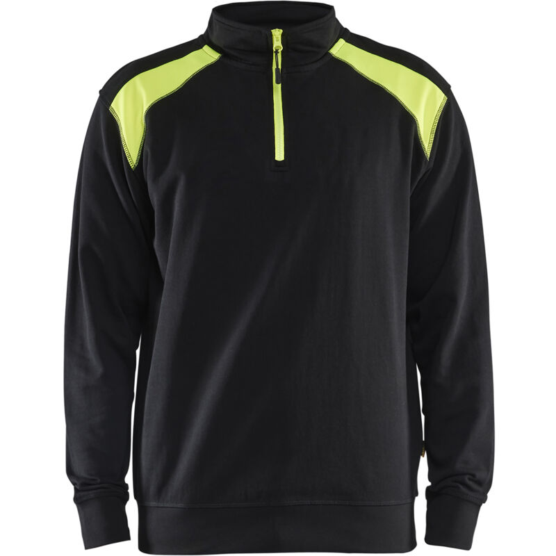 Sudadera de trabajo con cuello tipo camionero bicolor 3353 - Negro/Amarillo fluorescente S