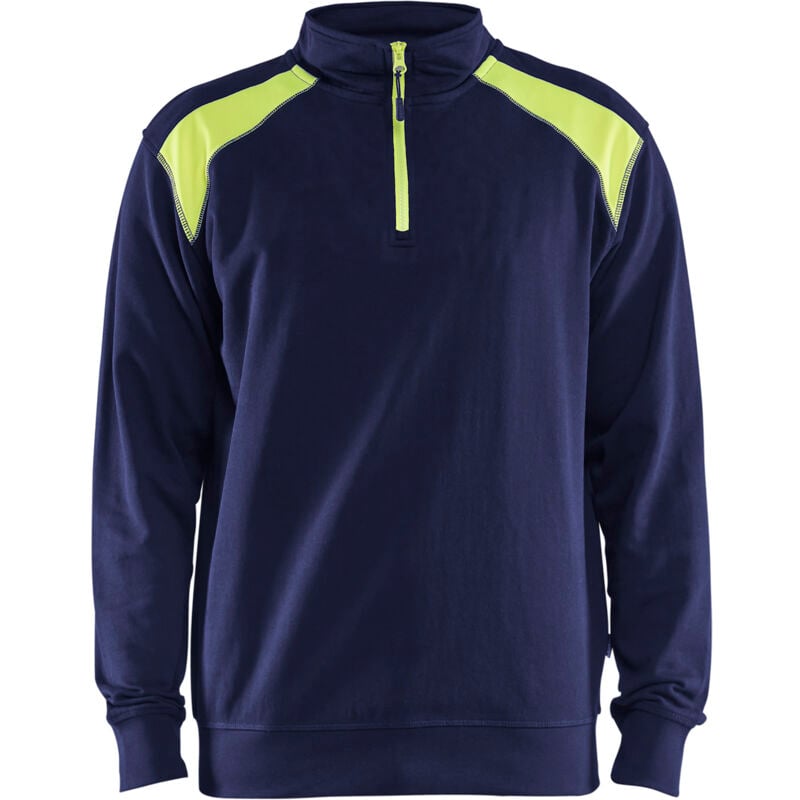 Sudadera de trabajo con cuello tipo camionero bicolor 3353 - Marina/Amarillo fluorescente L