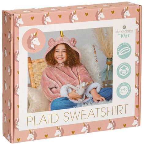 Sweater-Plaid mit Kapuze Licorne - rosa