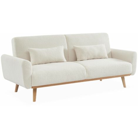 sweeek - 2-3-Sitzer Sofa mit Bouclé-Bezug Schlaffunktion und Holzbeinen