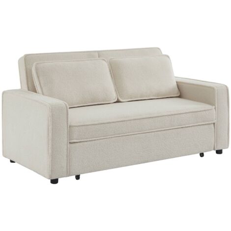 sweeek - 2-Sitzer Schlafsofa mit cremeweißem Bouclé-Bezug