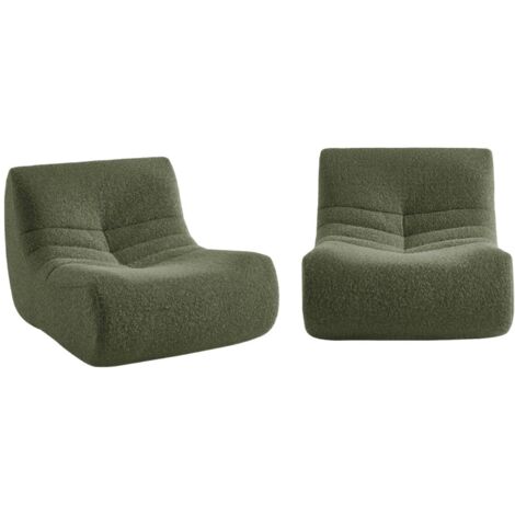 sweeek - 2er-Set Sessel mit Bezug im Alpaka-Look, Stoff, Khaki