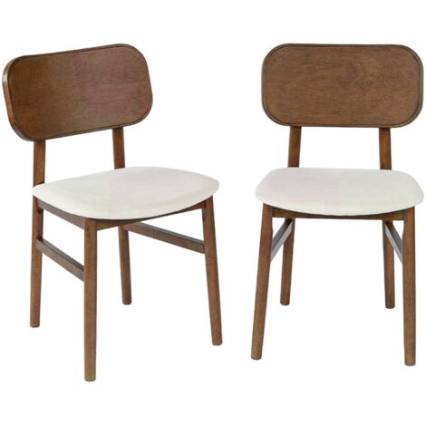 sweeek - 2er-Set Vintage-Stühle aus Heveaholz, Sitz mit Stoffbezug Nussbaumfarben / Beige