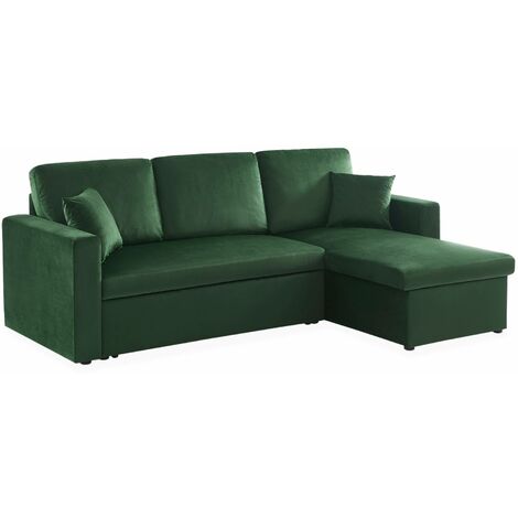 sweeek - 3-Sitzer Ecksofa mit Samtbezug und Schlaffunktion, Samt, Grün