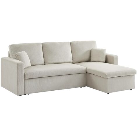 sweeek - 3-Sitzer Ecksofa mit Schlaffunktion, Cord, Greige