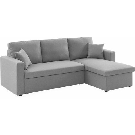 sweeek - 3-Sitzer Ecksofa mit Schlaffunktion, Polyester, Hellgrau