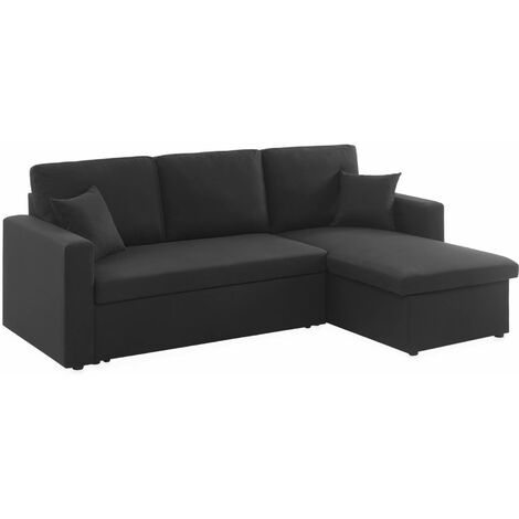 sweeek - 3-Sitzer Ecksofa mit Schlaffunktion, , Schwarz