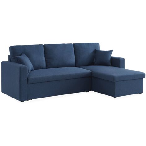 sweeek - 3-Sitzer Ecksofa mit Schlaffunktion, Stoff, Blau
