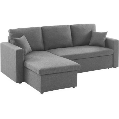 sweeek - 3-Sitzer Ecksofa mit Schlaffunktion, Stoff, Grau