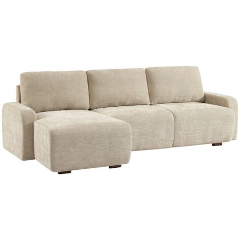 sweeek - 3-Sitzer Ecksofa Recamiere links mit Stoffbezug, Stoff, Beige