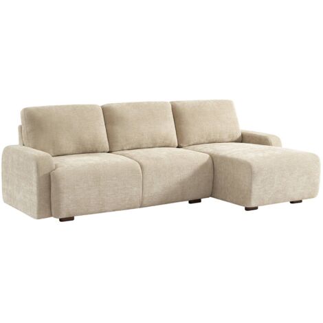 sweeek - 3-Sitzer Ecksofa Recamiere rechts mit Stoffbezug, Stoff, Beige
