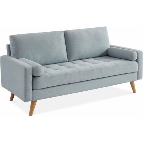 sweeek - 3-Sitzer-Sofa mit kapitoniertem Bezug, Stoff, Hellgrau