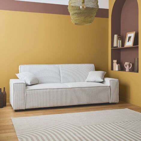 sweeek - 3-Sitzer-Sofa mit Schlaffunktion und Cordbezug, Cord, Creme