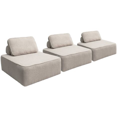 sweeek - 3er-Set Sessel Einsitzer für modulares Bouclé-Sofa, Bouclé, Beige