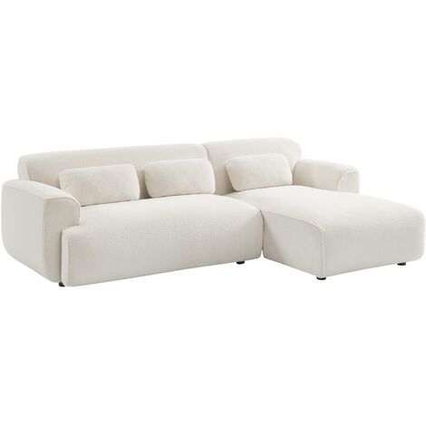 sweeek - Ecksofa, 3-Sitzer mit Teddy Bouclé-Bezug