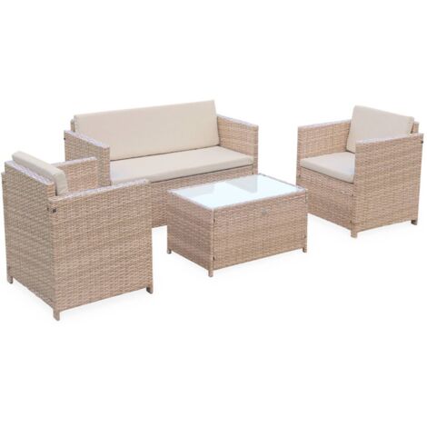 sweeek - Gartengarnitur aus Polyrattan - Perugia -  4 Sitze Natur / Beige