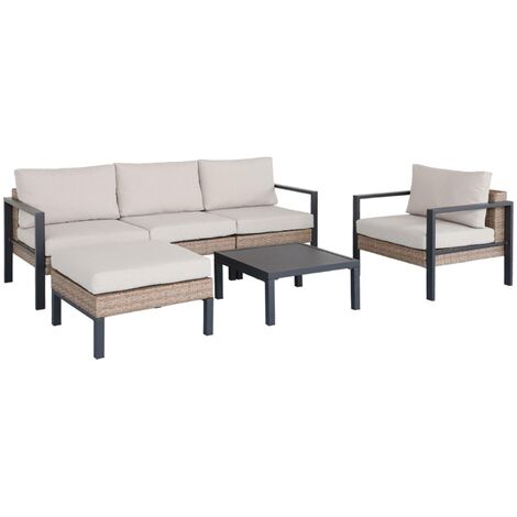 sweeek - Gartenlounge-Set Aluminium und Polyrattan, 5 Sitzplätze Anthrazit / Beige