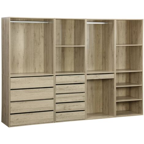 Sweeek – Kit dressing modulable 4 éléments – 2 tiroirs, 2 étagères, penderie acier inoxydable – Dimensions L 260 x P 45 x H 180cm