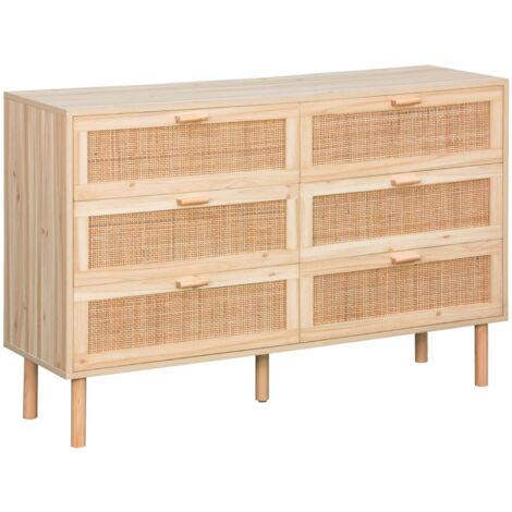 sweeek - Kommode mit 6 Schubladen Rattan-Geflecht und Holzdekor
