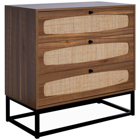 sweeek - Kommode mit Holzdekor und Rattan-Geflecht 3 Schubladen