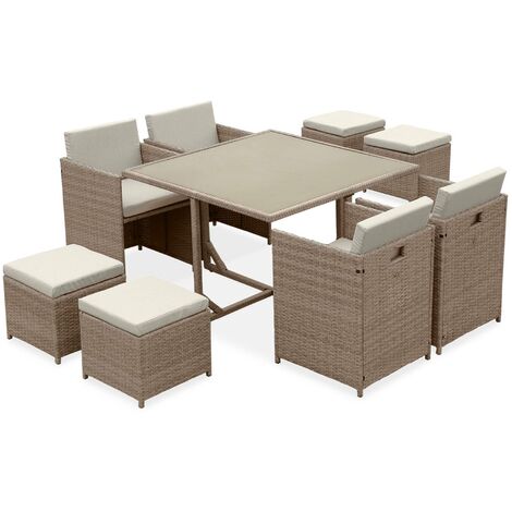 sweeek - Lounge-Set 4 - 8 Plätze - kompakt verstaubar Beige / Beige