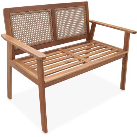 sweeek - Outdoor-Bank 2-Sitzer Akazie Rückenlehne Rattan-Geflecht