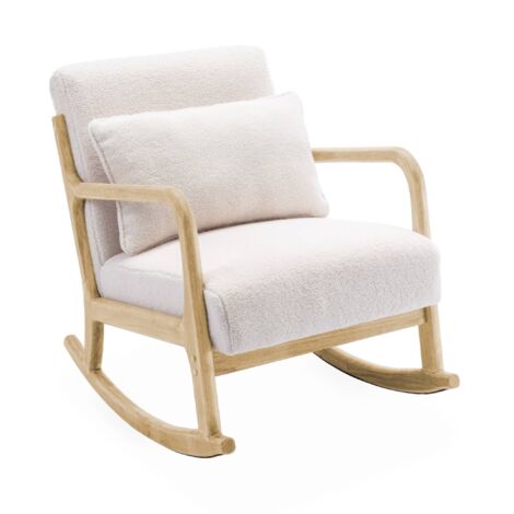 sweeek - Schaukelstuhl Holz und boucle Stoff - Lorens Rocking, Bouclé, Creme