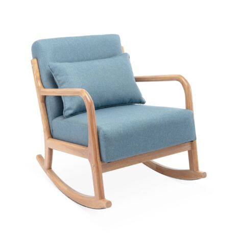 sweeek - Schaukelstuhl skandinavisches Design Holz und Stoff, Stoff, Blau