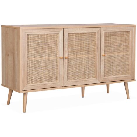 sweeek - Sideboard mit Holzoptik und Rattan-Geflecht B 120 cm