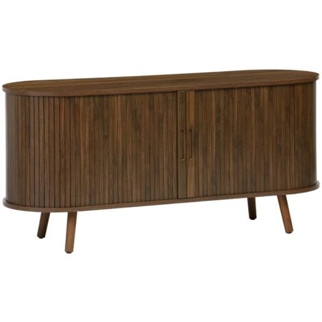 sweeek - Skandinavisches TV-Möbel mit 2 Schiebetüren in geriffeltem Holzlook, 120 cm