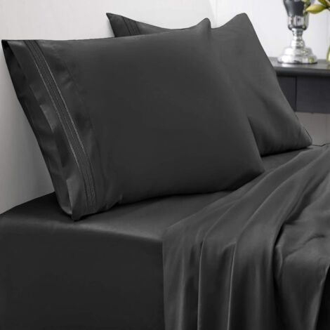 Sweet Home Collection 1977-Set di Fogli per Fili in Morbida Spazzolata di qualità egiziana Set di Biancheria da Letto di Lusso Piatto, Lenzuolo con Angoli, 2 federe, Microfibra, Nero, Coppia