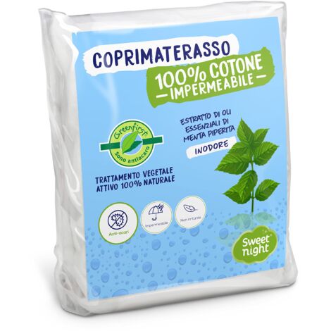 SWEET NIGHT Sweetnight - Greenfirst Coprimaterasso 80x190/200 cm  Letto articolato  Trattamento Vegetale  Impermeabile e antiacaro  Mollettone 100% Cotone  Silenzioso e Traspirante