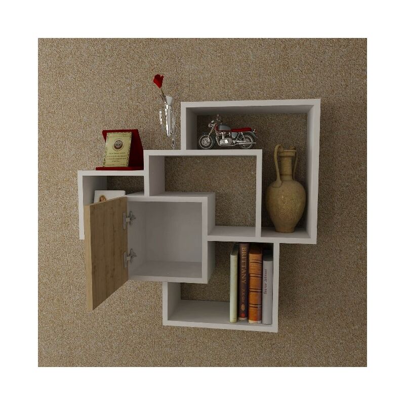 

Sweet Shelf - Estante de pared, estante para libros - con puerta - Salon, Oficina - Roble, Madera blanca, 82,2 x 22 x 77,5 cm