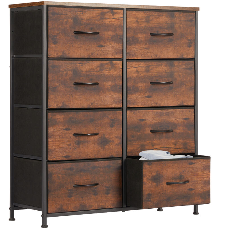 Commode contemporaine à 8 tiroirs en tissu avec poignées, structure en métal, 80 x 30 x 92 cm (marron)