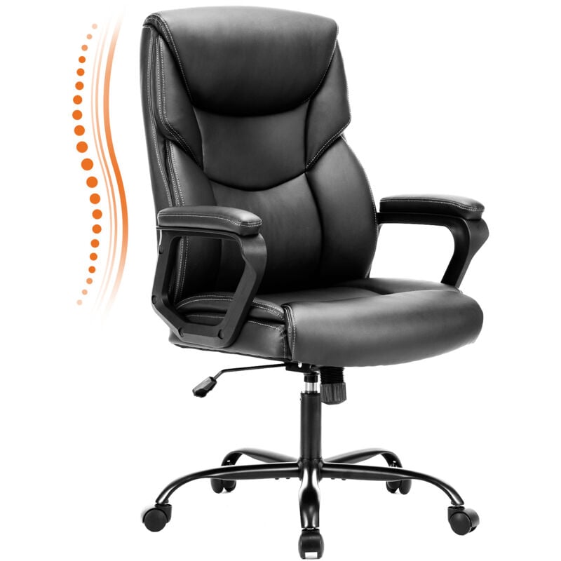 Chaise de bureau, réglable en hauteur, chaise de patron en cuir pu, chaise pivotante à 360° (noir)