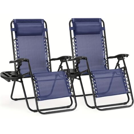 Sweetcrispy Klappbare Sonnenliege 2 personen mit verstellbarem Kopfpolster & Rückenlehne, Ruhesessel für die Mittagspause mit Getränkehalter, ergonomisch und atmungsaktiv, strandliege Blau