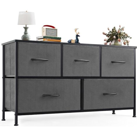 Sweetcrispy Kommode mit Schubladen -  kommoden & Sideboards für Schlafzimmer Geeignet, Komodenschrank mit 5 Schubladen, Stoffkommode mit Stabilem Stahlrahmen, Ideal für Schlafzimmer, Wohnzimmer (Vinta