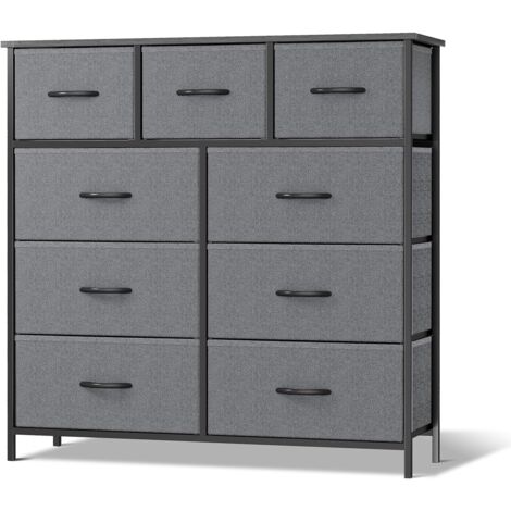 Sweetcrispy Kommode mit Schubladen - kommoden & Sideboards für Schlafzimmer Geeignet, Komodenschrank mit 9 Schubladen, Stoffkommode mit Stabilem Stahlrahmen, Ideal für Schlafzimmer, Wohnzimmer (Grau)