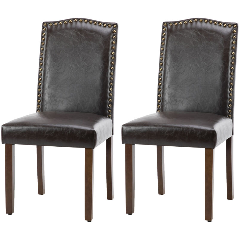Sweetcrispy - Lot de 2 chaises de salle à manger rembourrées avec cadre en bois et chaises de cuisine en similicuir (noir et marron)