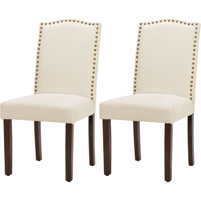 Sweetcrispy - 2 chaises de salle à manger rembourrées, cadre en bois, chaises de cuisine en lin (blanc cassé)