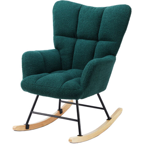 Sweetcrispy Schaukelstuhl, Teddy-gepolsterter Sessel mit Hoher Rückenlehne, Moderner Stil Schminktisch Stuhl, Komfortabler Rückenlese-Ohrensessel, geeignet für Wohnzimmer, Schlafzimmer (Grün)