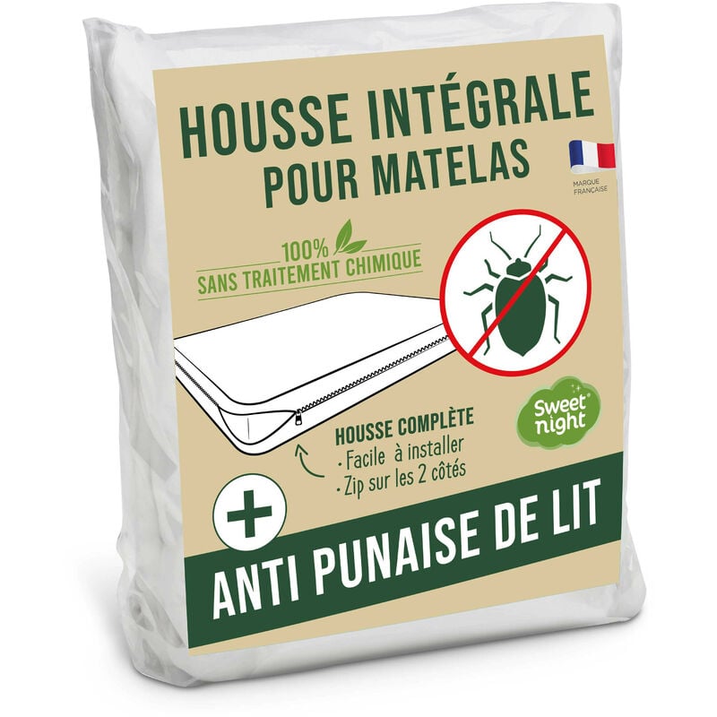 Housse intégrale matelas 140x190x25 cm Anti-Punaise de lit Fermeture à glissière Sans traitement chimique