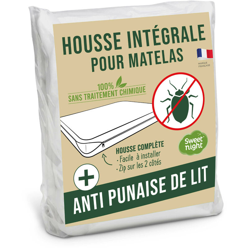 Housse intégrale matelas 140x200x30 cm Anti-Punaise de lit Fermeture à glissière Sans traitement chimique