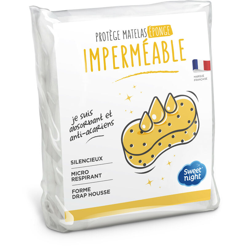 Sweet Night - Sweetnight - Protège matelas 140x190/200 cm Bouclette en Coton Alèse Imperméable et Absorbante Anti Acariens Silencieux