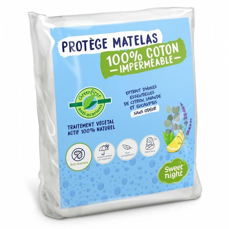 Sweet Night - Protege matelas imperméable anti-acariens traitement végétal Greenfirst - 80 x 190/200 cm - Blanc