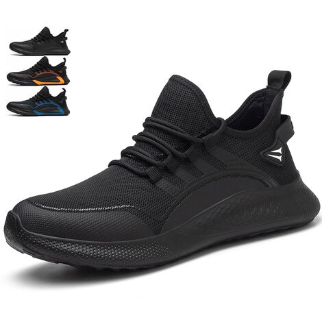 SWEEVT Chaussures de sécurité pour hommes et femmes, antichocs, antiperforation, respirantes et légères, chaussures de travail à embout en acier Noir Taille