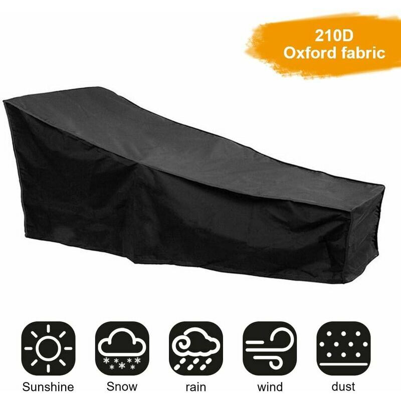 Déstockage Housse de protection pour chaise longue de jardin Housse de chaise longue Oxford avec cordon réglable, 210 × 75 × 80 / 40CM (noir)