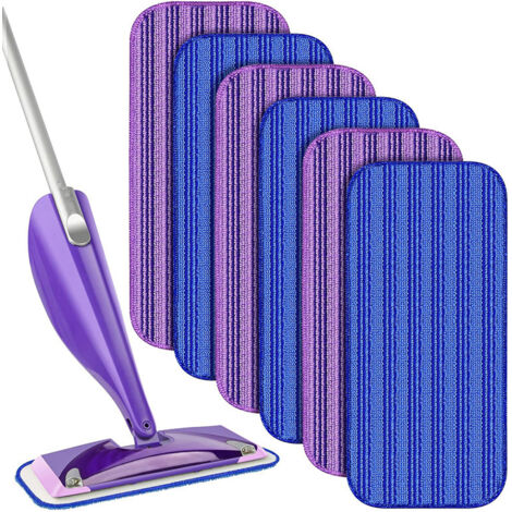Swiffer WetJet - Juego de 6 almohadillas reutilizables para fregona (30 x 14 cm), de microfibra, de repuesto para suelos húmedos y secos, en azul y morado