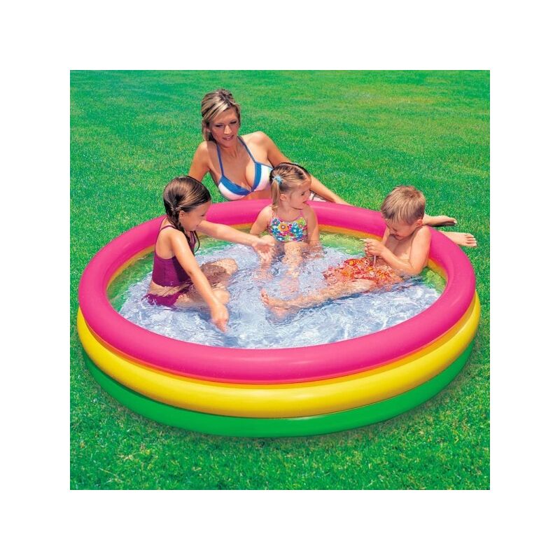 Trade Shop Traesio - Piscina Hinchable 3 Anillas Color Verde Amarillo Fucsia 114 X 25 Cm Niños 57412