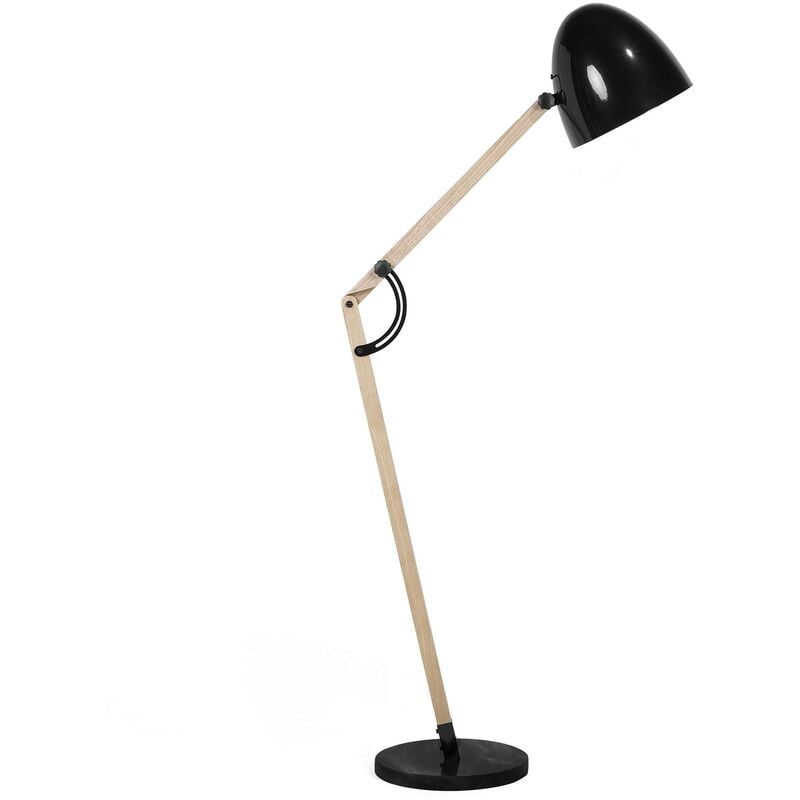 Modern Floor Lamp Swing Arm Wooden Glass Shiny Done Shade Black Hetton